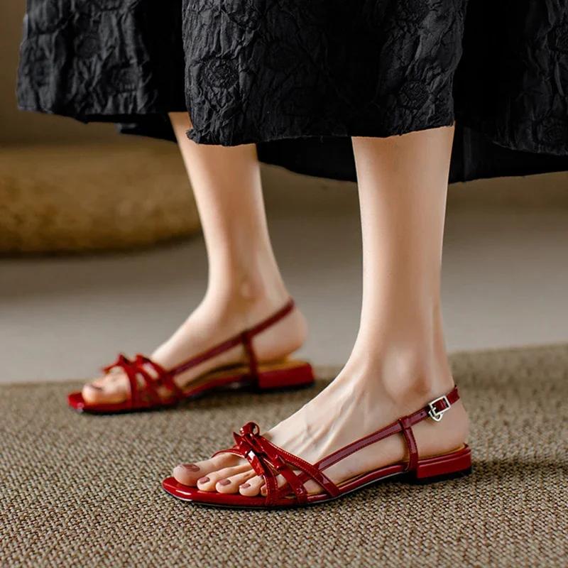 Fashion Summer Gladiator Women Sandals Casual Open Toe Red Patent Leather Shoes Ladies Elegant Flats Sandalias