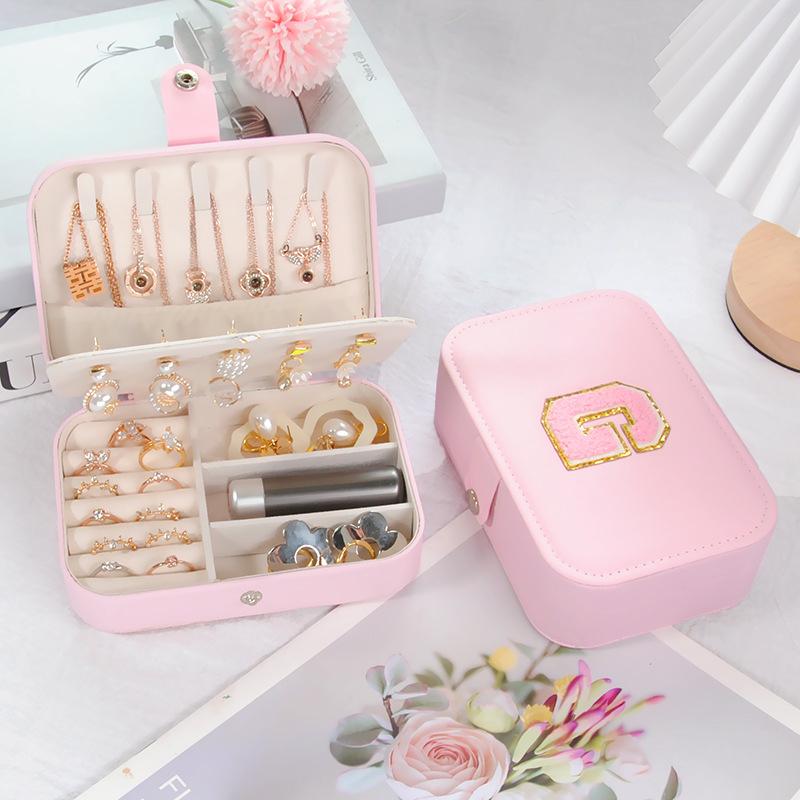 PVC Letter Leather Portable Jewelry Box Double Earrings Earrings Ring Jewelry Storage Box