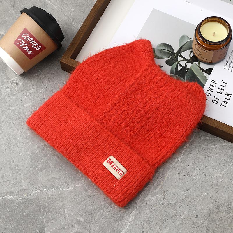 Women s Cute Cat Ear Wool Knit Beanie with Cow Horn Ear Protection розы красного