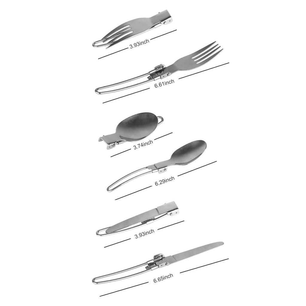 3PCS Vouwmes Vork Lepel Set Vouwbare Bestekset Roestvrijstalen Camping Bestekset voor