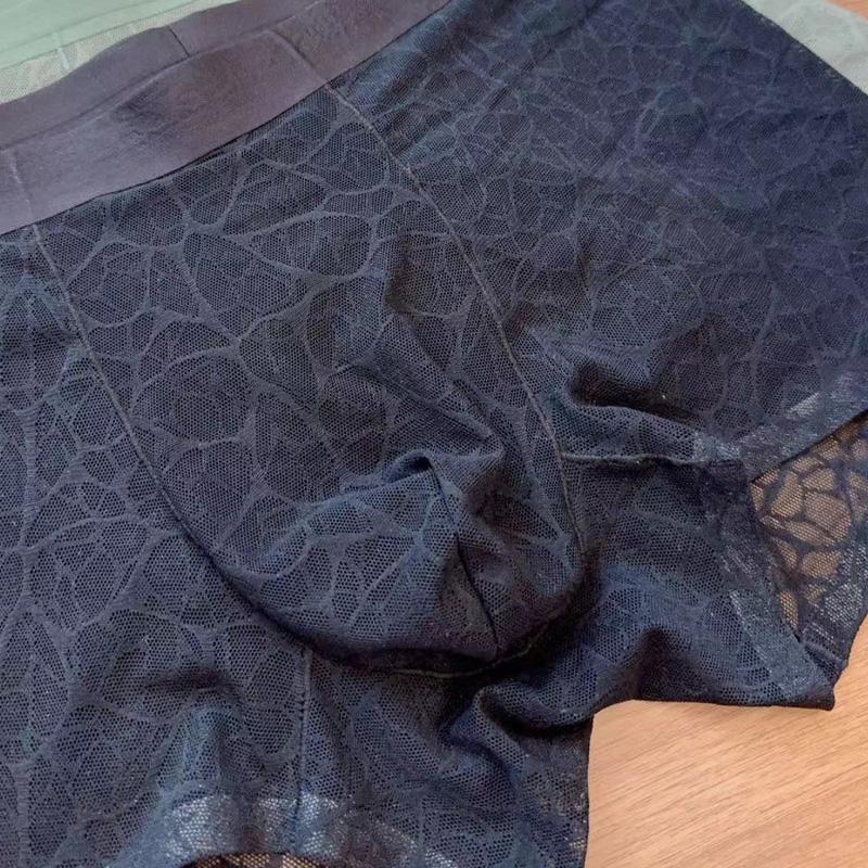 1PC Ice Silk Quick Dry Men Boxer Briefs Breathable Shorts Boxers Fashion Underpants Lace Jacquard