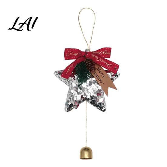 Star Decor with Bows Glitter Bell Ornaments Sequin Hanging Decoration Bow Pine Christmas Atmosphere Cone Sparkly Tree Pendant for Holiday Party Home