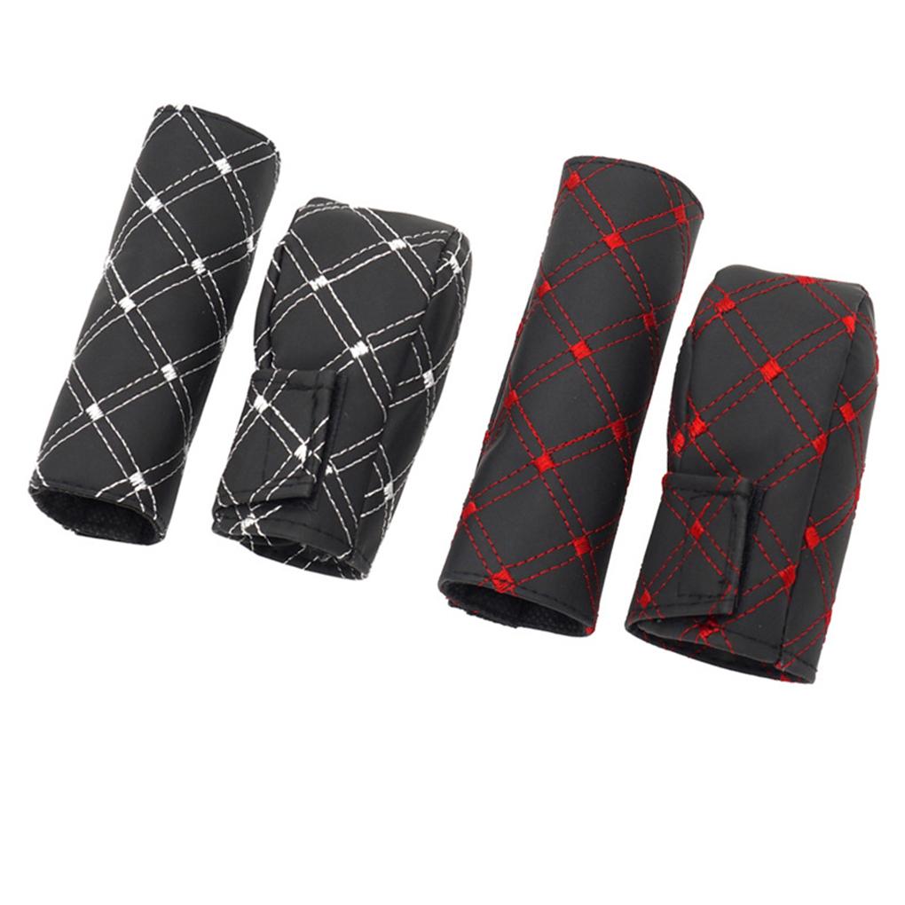 2pcs/set PU Leather Car Hand Brake Gear Shift Cover Handbrake Grips Case Manual Gear Head Shift Knob Shell