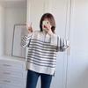 Sweaters Women Fashion Stripe Loose Zipper Knitting Sweaters Vintage Long Sleeve Female Pullover