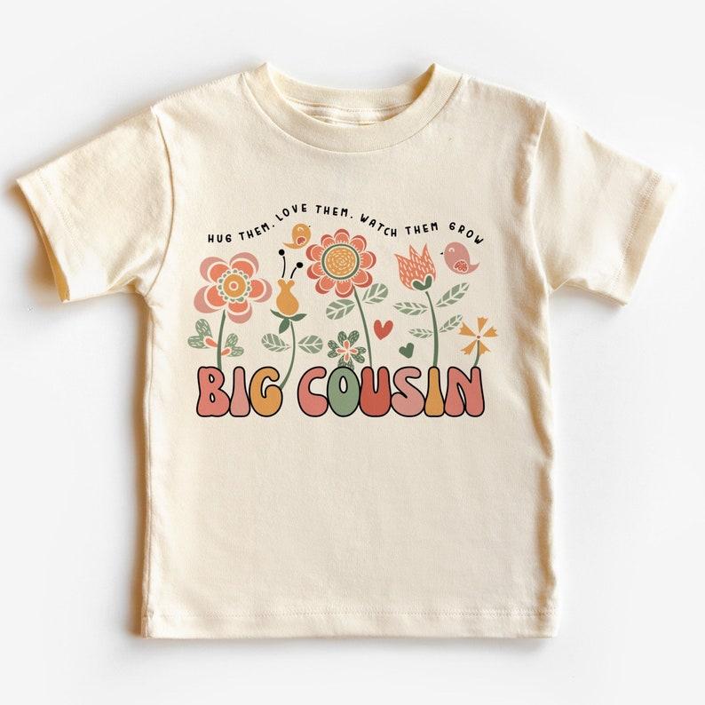 Big Cousin T shirt with garden flowers, promoted to big cousin tee, soon to be a big cousin, pregnancy announcet shirt, gift for cousin 100
