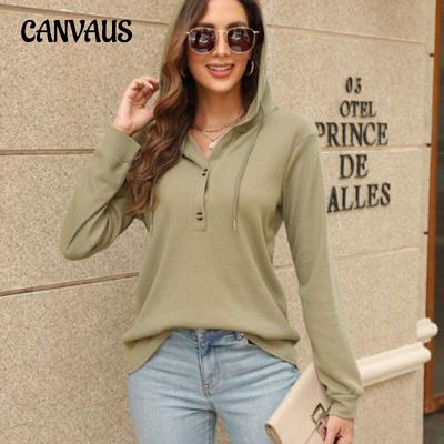 İlkbahar ve Sonbahar Kadın Kapşonlu Sweatshirt Waffle Kravat Kapşonlu Uzun Kollu Üst