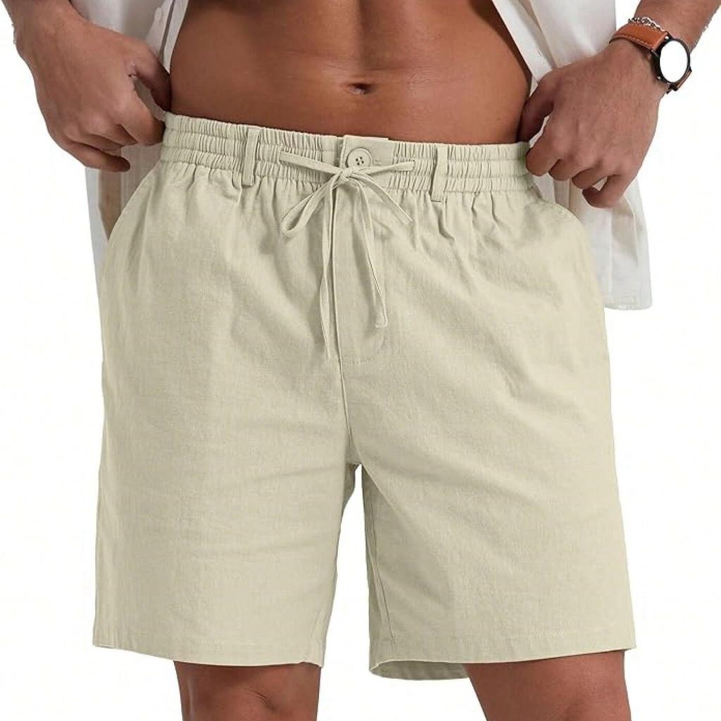 Sommer Herren Baumwolle Leinen Atmungsaktive Shorts Leichtgewichtige Strandshorts Lässige Bequeme Mode Elastischer Bund Herren Kurze Hosen