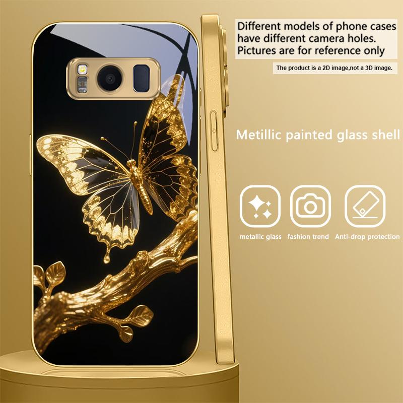 Butterfly on the Branch For Samsung Galaxy S20 FE S21 S22 S23 Plus S24 Ultra S25Ultra S21+ S9+ S22Plus Golden glass phone case