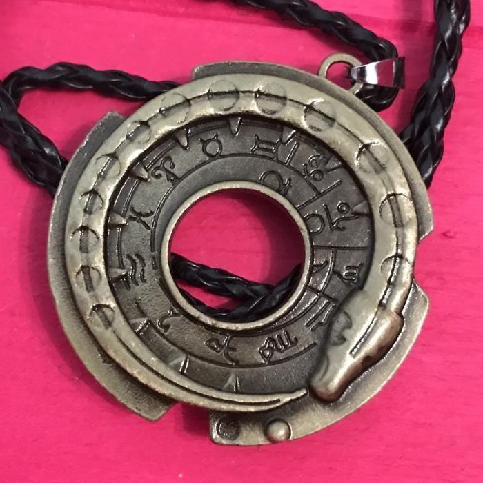 Collier pendentif - Amulette - Serpent - Cuir tressé - 5x5 cm - Chaîne 42 cm