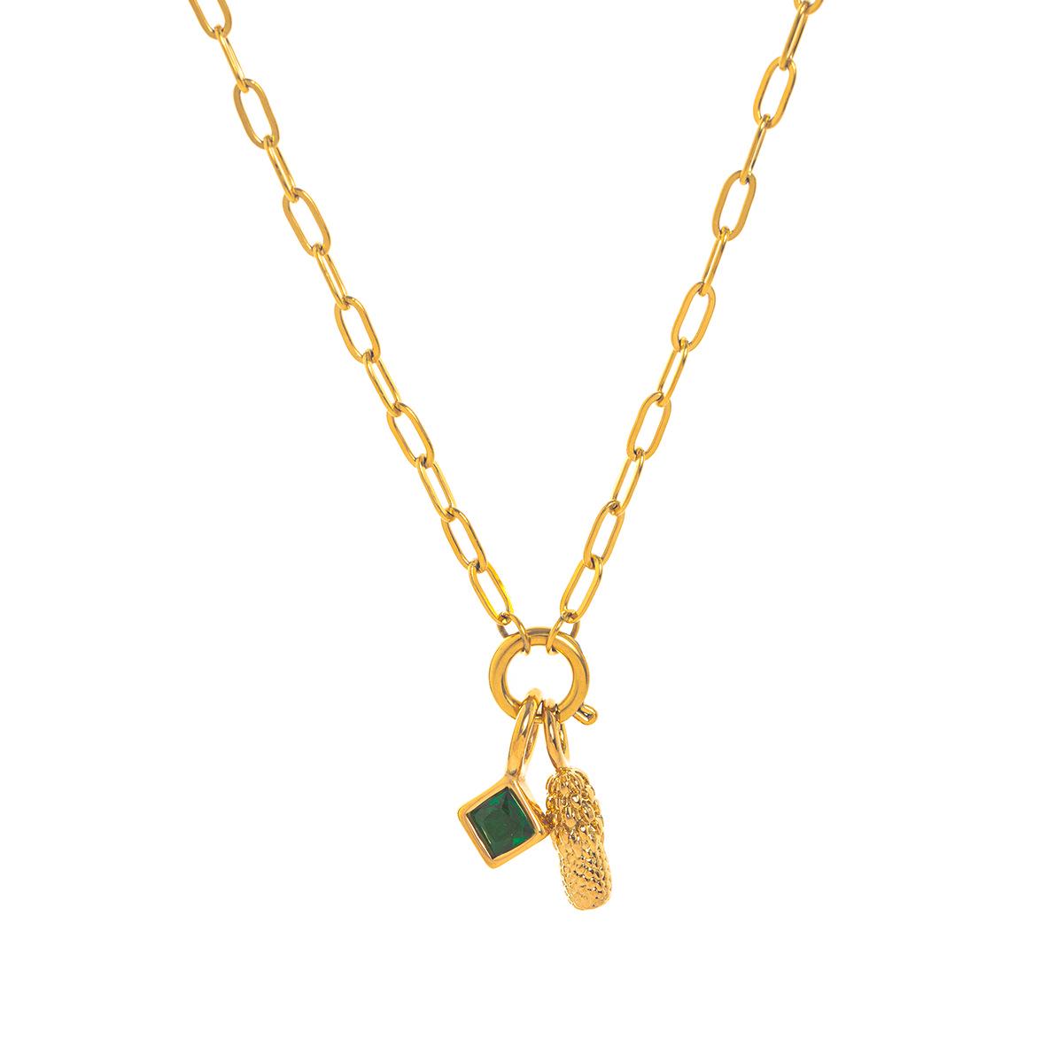 European and American Zircon Elephant Feather Necklace, Stainless Steel Pendant, 18K Gold Color Retention