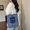 Large-capacity casual double-sided plaid canvas trendy contrasting colors summer new hand-held tote bag