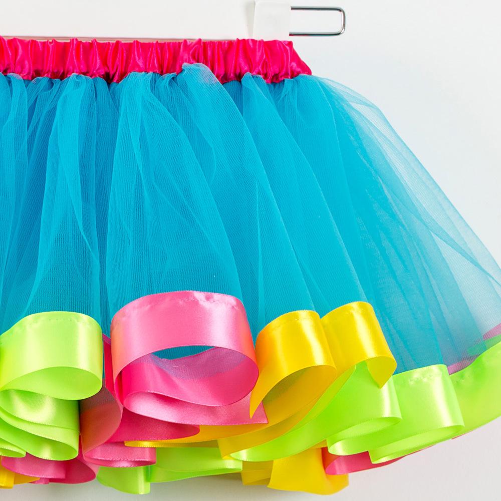 2026 Kids' European & American Rainbow Mesh Dance Tutu Skirt - Lined Half Skirt for Girls