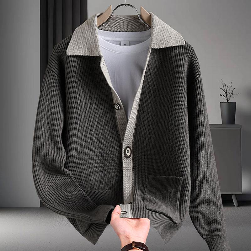 Men's Trendy Two-Piece Knit Cardigan: High-End Wool Sweater Jacket for Autumn/Winter