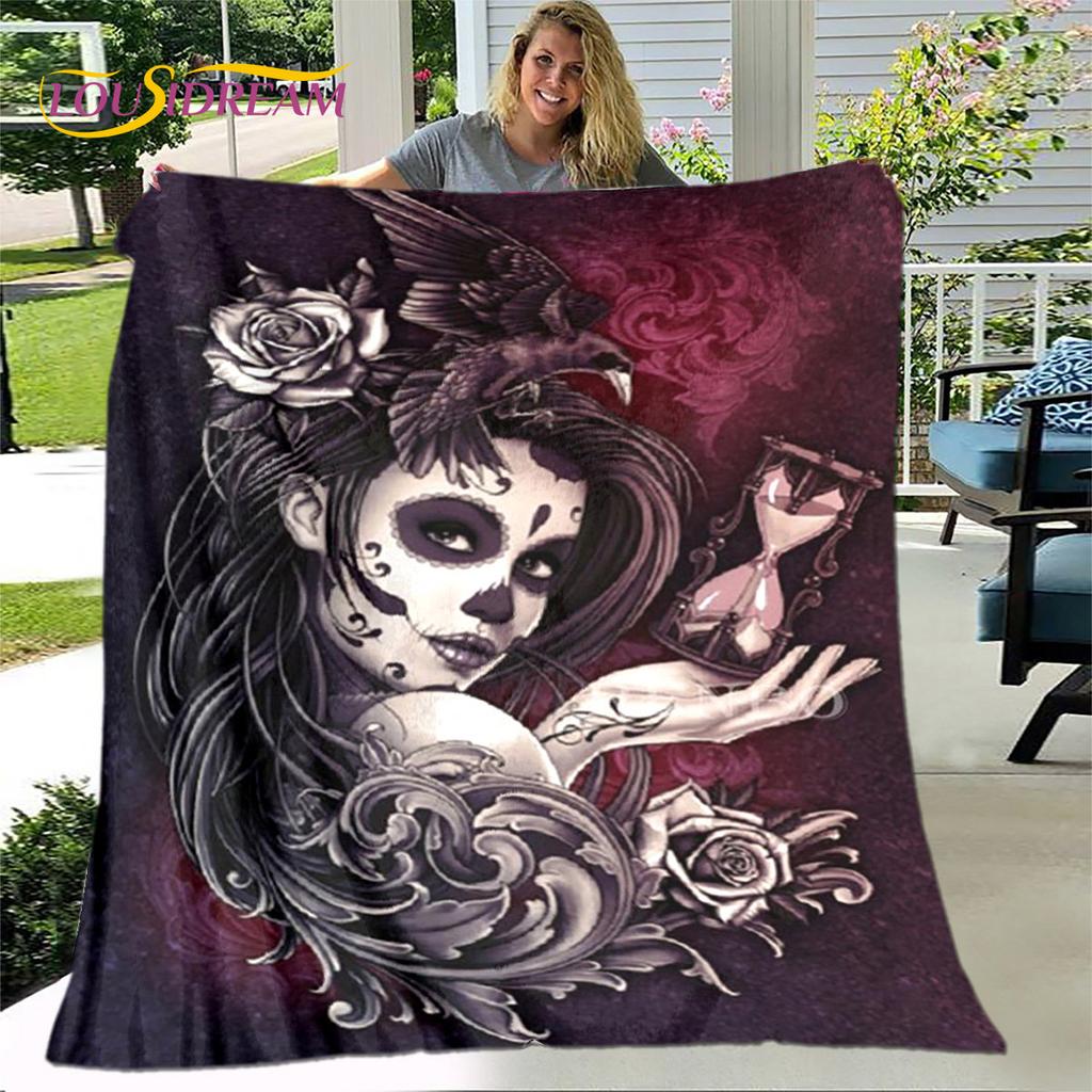 Gothic Horror Female Skull Dead Girl 3D Soft Plush Blanket,Flannel Blanket Throw Blanket for Living Room Bedroom Bed Sofa Picnic