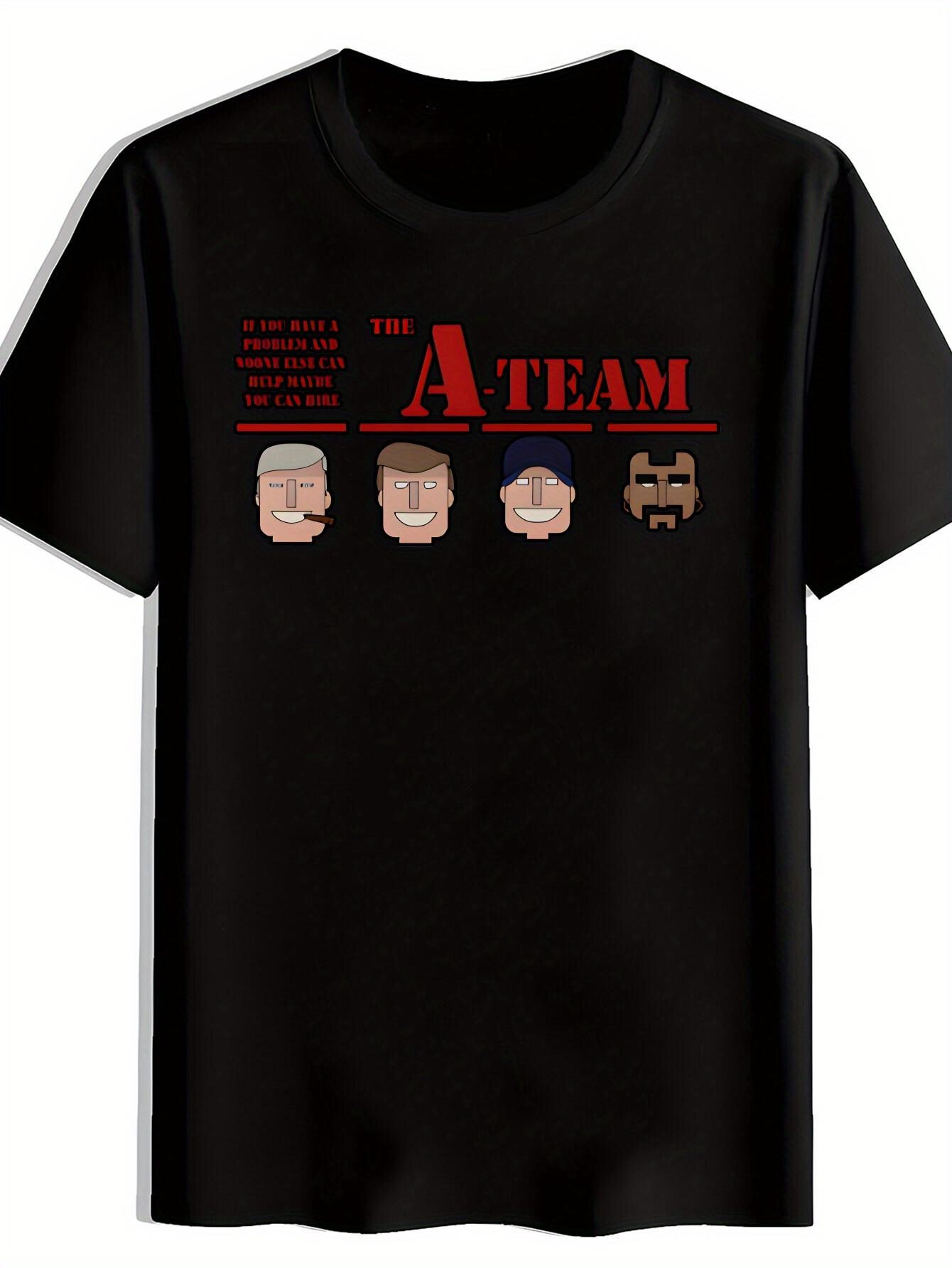 T-shirt Funny The A Team Graphic - Black Casual Crew Neck Tee with Cartoon Character Design XXL