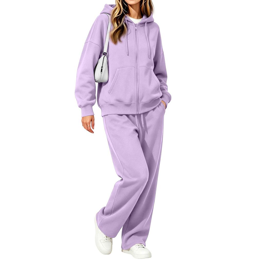 Women's Casual Zip Up Hoodie and Wide Leg Pants Two Piece Set for Fall Winter
