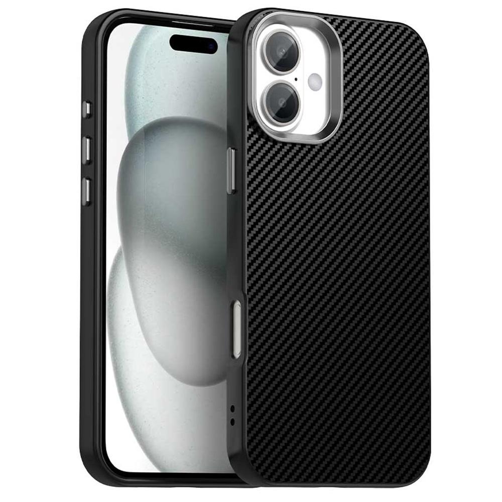 For iPhone 16 Plus Case Cell Phone Hybrid Back Cover Carbon Fiber Texture