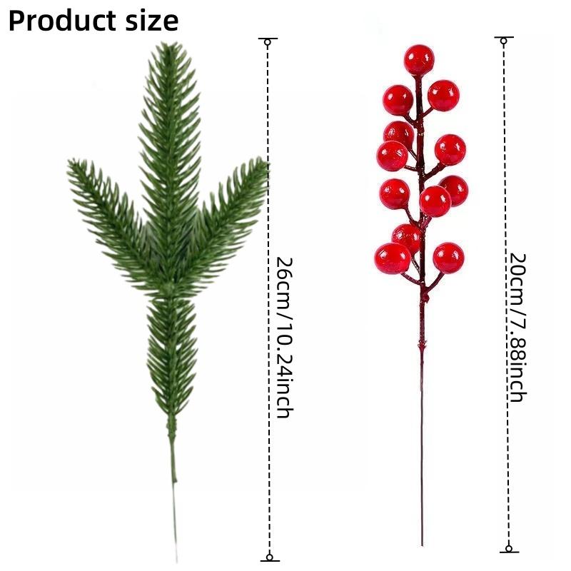 Fake Green Pine Artificial Flowers, Artificial Red Berry Stems, Christmas Pine Needles, DIY Garland Decorations-Home Decor