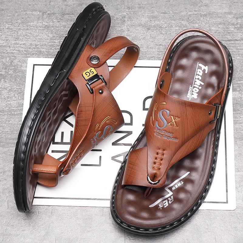 Men’s Genuine Leather Dual-Use Sandals and Slippers – Versatile Casual Beachwear