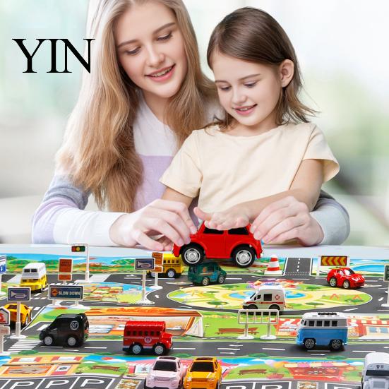Portable Car Play Mat for Travel 51" X 39" Kids Rug Playroom Classroom, Educational Town City Road Washable Games Traffic Mat, Non Slip Carpet