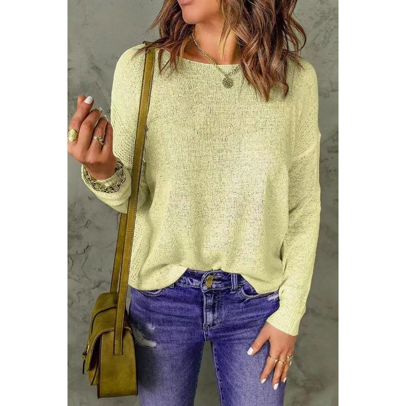 YYFS Women's Fashion Casual Fall Winter Solid Color Print Long Sleeve O-Neck Sweaters