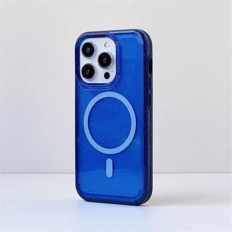 Fluorescenční třpytivé magnetické pouzdro pro IPhone 15 14 Pro Max 12 11 Pro Max Candy Transparentní silikonový nárazník pro bezdrátové nabíjení