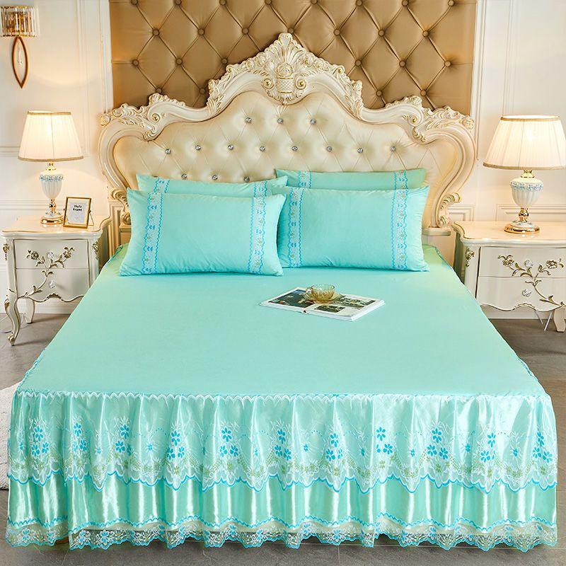 3pcs Bed Skirt Set (Bed Skirt * 1+pillowcase * 2, Without Core),Solid Color Double-Layer Lace Bed Sheet Bedspread, All Season Universal Bedding Set