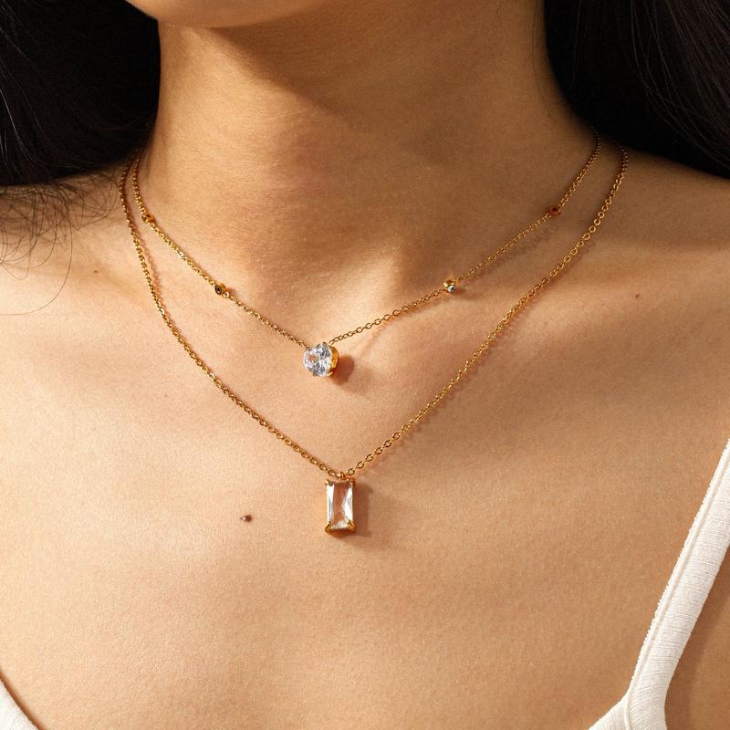 Exquisite 18k Gold Plated Cubic Zirconia Sweater Chains Waterproof Stainless Steel Everyday Fashion Luxury Necklace with Pendant