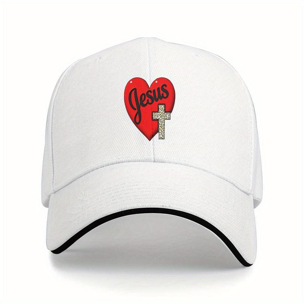 Jesus Heart Cross Black Baseball Cap Adjustable Polyester Casual Unisex