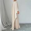 Damen Elegant Rundhals Unregelmäßiger Schal & Weste Plissee Kleider Herbst Einfarbig Mantel 2 Stück Set Lose Abendkleid Urlaub