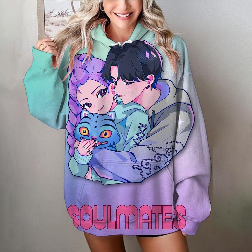 Felpe da donna alla moda KPop Demon Hunters Print Felpe Pullover Casual Felpa da esterno Felpe per bambini Top Abbigliamento da esterno
