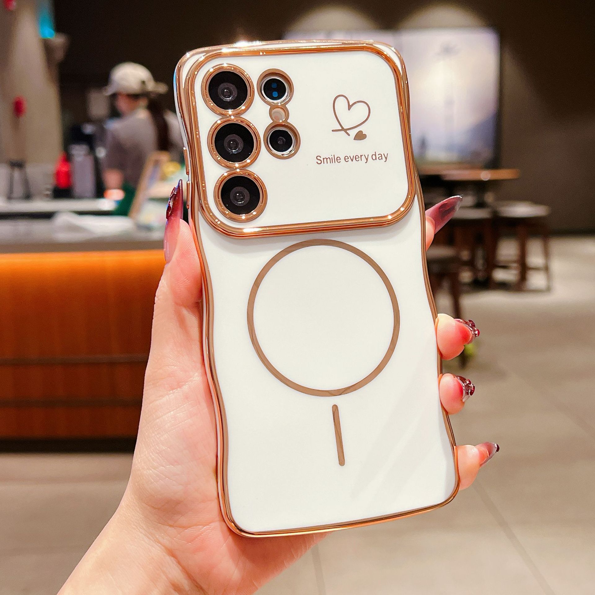 

Suitable for Samsung S25ULTRA Wave Electroplating Mobile Phone Case S24 Magnetic Thin Ring A16 Double Love Anti Fall Protection Case Galaxy S25 Edge