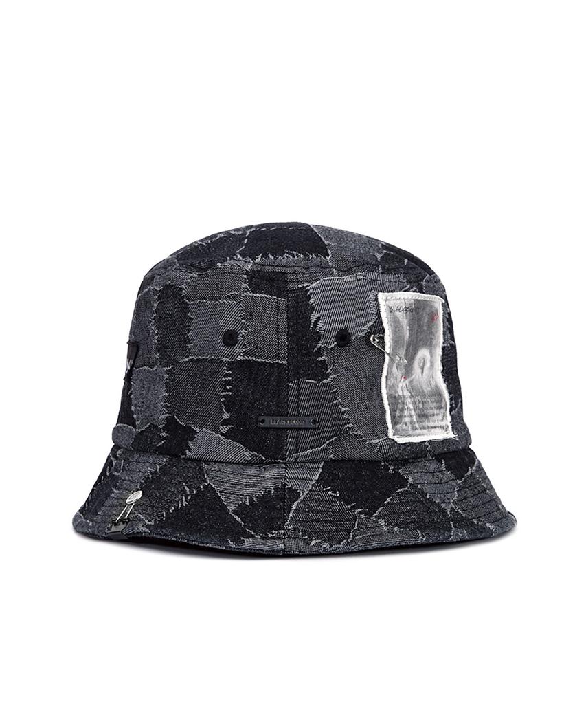 BLACKBLOND Vividi Defereration Patchwork Denim Bucket Hat (Black)