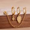 Fashion Zircon Eye Leaf Shaped Dangle Earrings Set for Women Stainless Steel Chain Ear Stud Ear Clip Trend Birthday Jewelry Gift