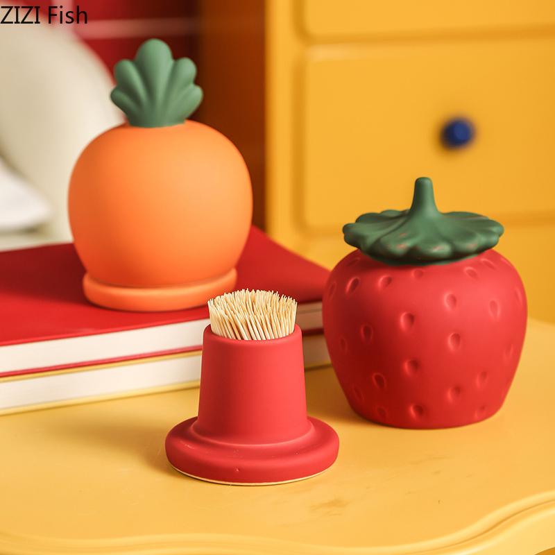 Creative Strawberry Toothpick Holder Cotton Swab Can Fruits Shape Ceramic Jar Desktop Organizer Dental Floss Box Storage Jars