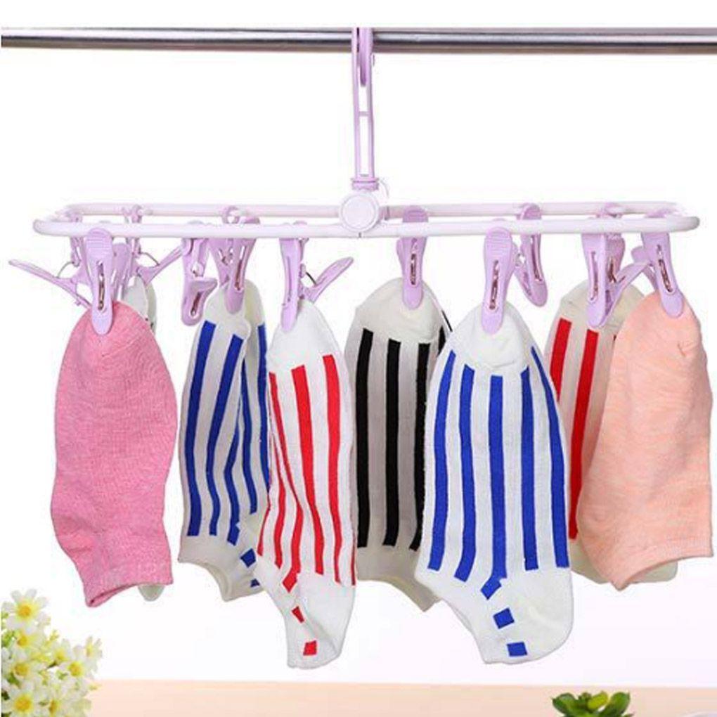 12 Clips Foldable Underwear Socks Clothes Hanger Laundry Airer Drying Rack