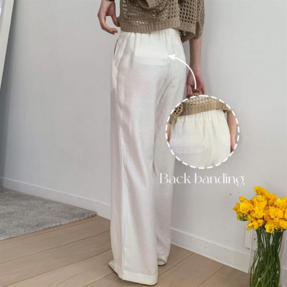 New Arrivals Open Run Women Back Banding Straight Wide Linen Slacks