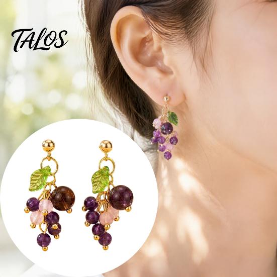 Summer Aesthetic Jewelry 1 Pair Grape Earring for Women, Cute Fruit Dangle Drop Earrings, Unique Shaped Earrings 3D Purple Gifts Party Everyday