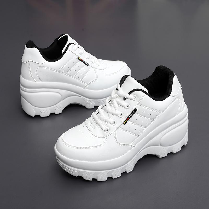TUINANLE Weiße Keilabsatz Sneaker Damen Frühling Herbst Atmungsaktiv Klobige Plateau Sneaker Damen Zum Hineinschlüpfen Netz Laufschuhe