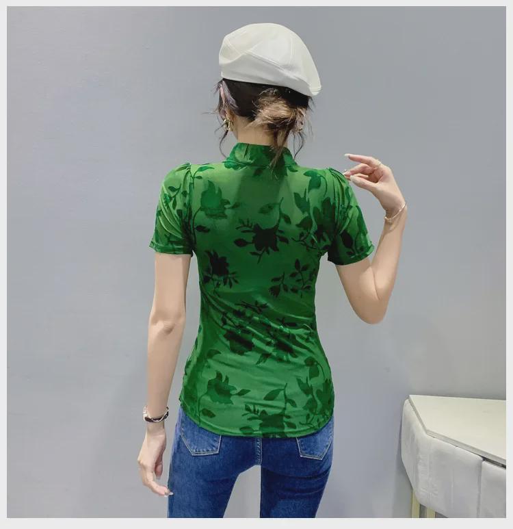 2022 Summer Retro Chinese Frog Button Mesh Blouse