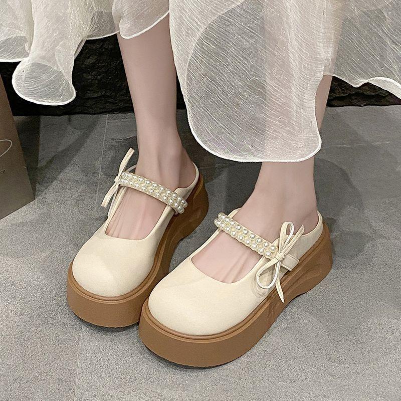 Thick-soled Heightening Mary Jane Women's Shoes Spring New Fashion Bow Bag Head Slippers Retro Love Sandals