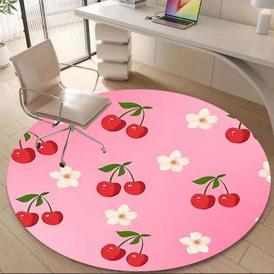 1PC Cherry Pink Office Round Area Rug, Mat Suitable For Office, Under Office Chairs Bedroom Living Room Home Decor, Room Deco