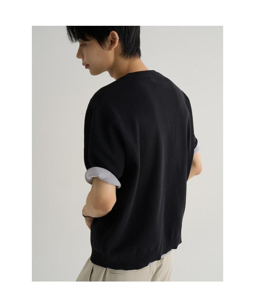 8seconds Simple Henley Neck Short Sleeve Knit Black
