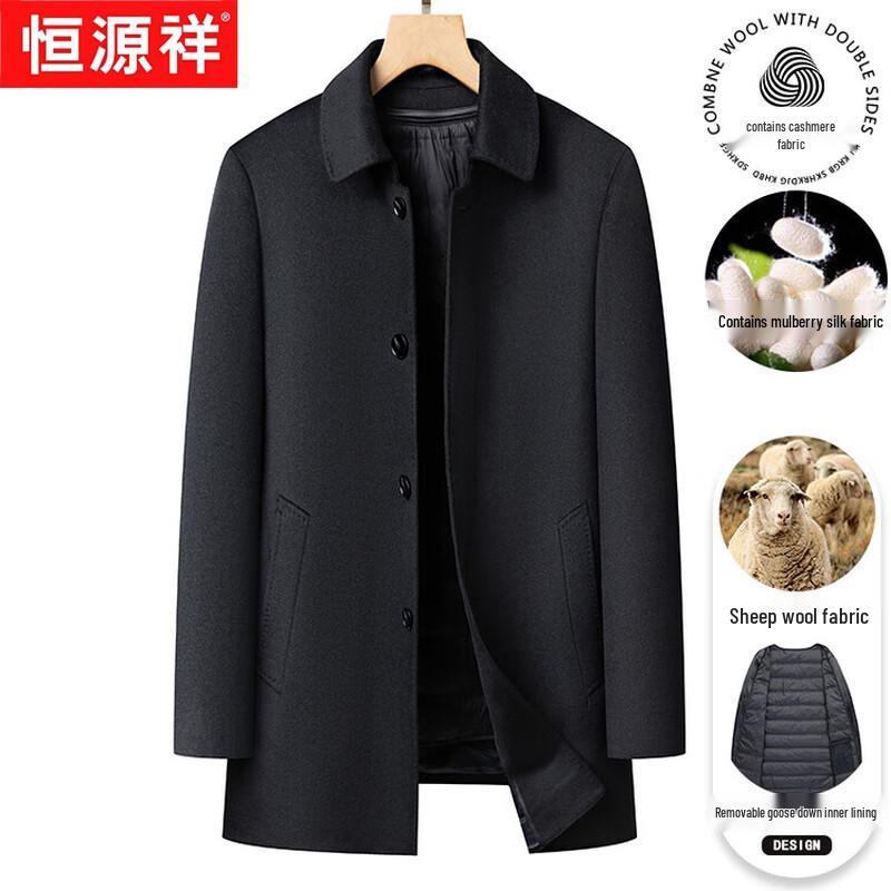 

Hengyuanxiang Men s Winter Wool & Cashmere Blend Down Coat 2XL (180)