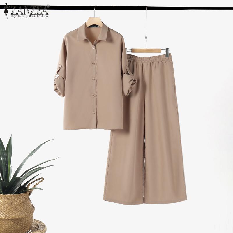 

ZANZEA Женская блузка и брюки повседневный комплект из двух предметов S белый