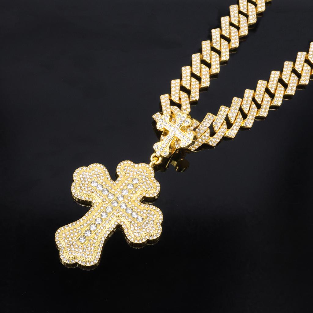 Temu Hot Sale Inlaid Diamond Cross Pendant Hiphop Punk Street Cool Hip Hop Fashion Accessories