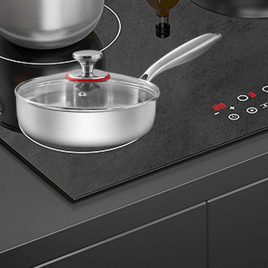 Frying Pan Cooking Gadget with Glass Lids Ergonomic Handle Stainless Steel Skillet for