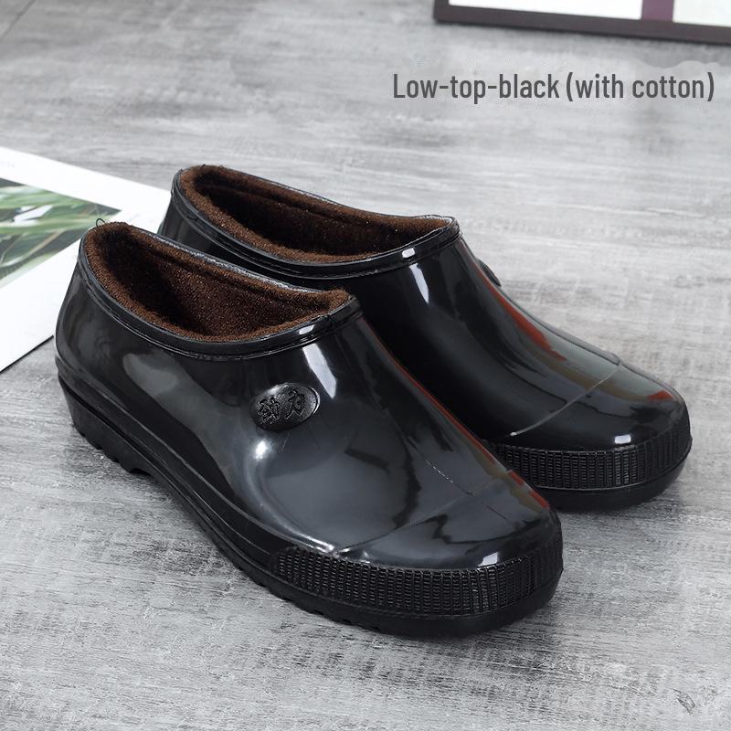 Men's Low-Top Waterproof Non-Slip Rain Boots - Durable Rubber Shoes for Labor Protection and Kitchen Use
