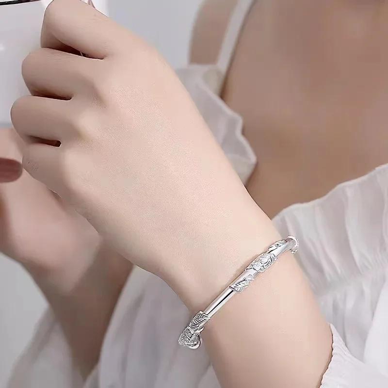 925 Silver Flower Bracelet For Women Original Texture Adjustable Solid Bracelets Light Luxury Party Jewelry