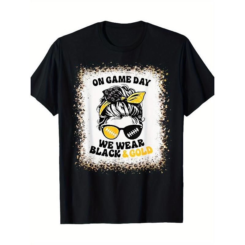 

On Gameday Football We Wear Golden And Black Football Game Day T-Shirt, Street Trending Style Tee Comfortable Cotton Round Neck Shorts Design S чёрный